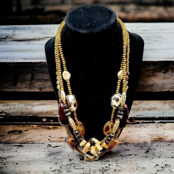 Source Unknown Jewelry - ANIMAL PRINT CHUNKY BEAD & STONE STATEMENT NECKLACE